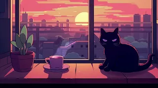 Cozy sunset with my cat 🐱 Lofi in café ☕ Relax/study/work [ Lofi Hip Hop - Lofi Songs ]