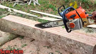 Extraordinary sawing skills, the process of making ribs measuring 5cm×5cm with chainsaw