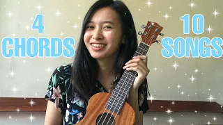 4 EASY CHORDS 10 SONGS (Ukulele mashup w/ lyrics & chords)