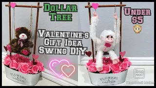 Dollar tree Valentine’s Day gift idea swing diy / teddy bear or monkey swing diy less than $5 🐵 🧸