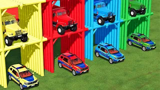 TRANSPORT OF COLORS ! POLICE CARS TRANSPORTING with TRUCKS ! Farming Simulator 22