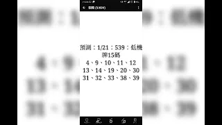 預測：1/21：今彩 539：低機牌15碼：長版（上期14碼未開出，只有一碼10號開出）：本期15碼，全數過關！