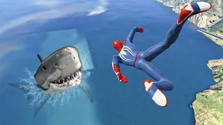 GTA 5 Water Ragdolls | SPIDERMAN VS BIG SHARK Jumps/Fails (Funny Moments) Ep.05