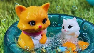 Barbie, jugando en la arena, bañamos a los gatitos.