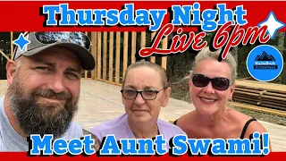 Thursday Night Live! Meet Aunt Swami / tiny house homesteading cabin build DIY HOW TO sawmill VLOG