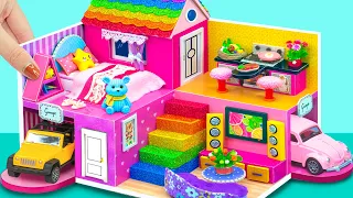 DIY Miniature Cardboard House #100 ❤️ Build 3-Storey Rainbow Villa with Two Mini Garage for Hamster