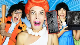 Spending 24 Hours No Technology Challenge as Flintstones in Real Life! Rebecca Zamolo