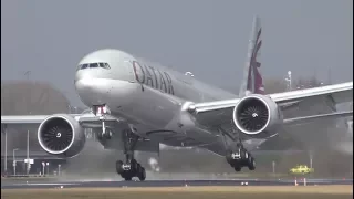 Planes struggling with the storm! Spectacular crosswind landings in heavy rain at Schiphol!