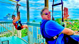 Trying 3 New Things at Perfect Day At CocoCay!  | Zip-line, Captain Jack’s Food, & Tram Tour!