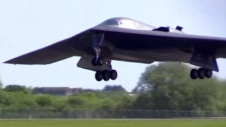 B-2 Stealth Bomber Landing & Takeoff. Hot-pit Refueling.