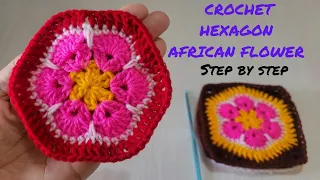 Crochet Hexagon African Flower Step by Step#crochet #crochettutorial #croche