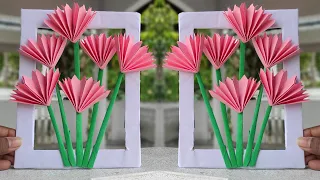 Handmade paper flower wall hanger frame | DIY flower frame craft idea | Easy wall decor paper craft
