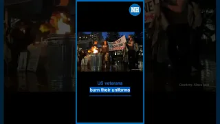 US armed forces veterans burn their uniforms in solidarity with Aaron Bushnell.