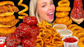 ASMR MUKBANG, Spicy Jalapeno Chicken Sandwich, Curly Fries, Dill Dip, Crispy Onion Rings Coleslaw 먹방