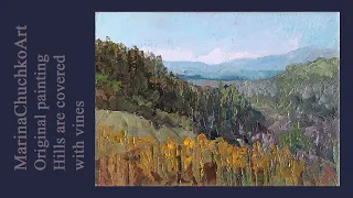 Vineyard Valley Painting – Original Open landscape Hill Painting for sale – Artist Marina Chuchko