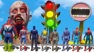 Team Spider Man FOUND Giant Angry Siren Head Army | Iron Spider Suit & Spider 2099 & Spider Cop