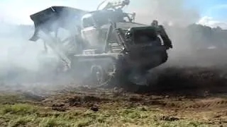 Russian brutal military bulldozer BAT-M crushes car