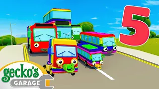 5 Rainbow Buses | Baby Truck | Gecko's Garage | Kids Songs