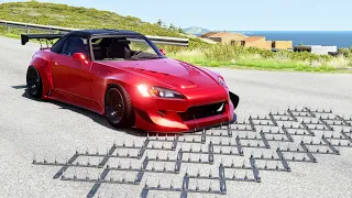 Massive Spike Strip Pileup Car Crashes #102 – BeamNG Drive | CrashBoomPunk