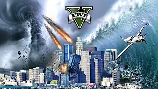 BIG TSUNAMI TORNADO & METEORS DESTROYS LOS SANTOS - GTA 5 NATURAL DISASTERS MOD