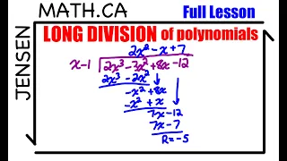 2.1 Long Division with Polynomials (full lesson) | grade 12 MHF4U | jensenmath.ca