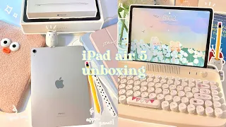 iPad air 5 starlight unboxing 🍯✨ | apple pencil ✏️ + aesthetic accessories & keyboard 🌷⌨️