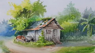 Peaceful Village Life | Watercolour Landscape Tutorial