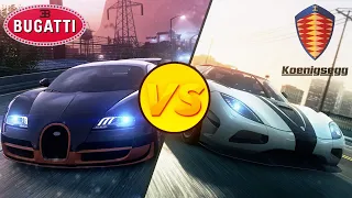 BUGATTI VEYRON SS vs KOENIGSEGG AGERA R in NFS MW 2012!!!