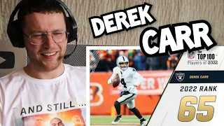 Rugby Player Reacts to DEREK CARR (Las Vegas Raiders, QB) #65 NFL Top 100 Players in 2022