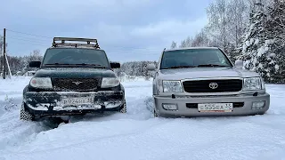 УАЗ Патриот и Toyota Land Cruiser 100 в снегу. Легкий сноуоффроуд. #уаз #toyota #автомобили