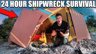 24 HOUR BOX FORT SHIPWRECK BEACH SURVIVAL!! 📦😱 Primitive Technology, Fishing Challenge & More!