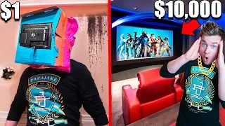 $1 Vs $10,000 Home Movie Theater!! Box Fort Challenge