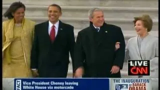 Barack Obama walks George W. Bush to "Executive One"