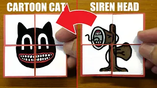 TUTORIAL SIREN HEAD, CARTOON CAT, HEAD LIGHT, CARTOON DOG Transformations | Endless card DIY