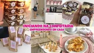 INICIANDO NA CONFEITARIA | rotina de encomendas, bolo no pote, brownie, cone trufado e empadão E+