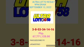 ULTRA LOTTO 6 58 RESULT SEPTEMBER 13, 2022 ||ULTRA LOTTO 6/58 RESULT TODAY 9PM #short