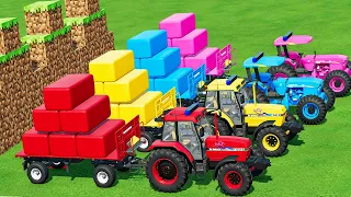 TRANSPORTING BIG BALES WITH NEW HOLLAND & CASE POLICE TRACTORS & FLADBED TRAILER! FS22
