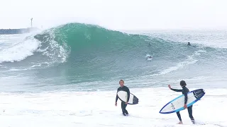 Surfers charge early season swell at The Wedge and it’s Heavy!!! (RAW FOOTAGE)