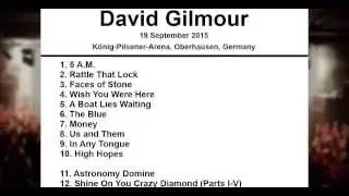 David Gilmour Setlist - König-Pilsener-Arena - Oberhausen - Germany - France - 19 September 2015