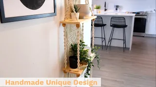 Macrame Wall Hanging Plant Decor Shelf Boho Floating Shelf Handmade Wood Indoor Bathroom Boho decor
