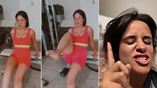 Camila Cabello shows off her figure in coral gym gear as she dances around following a gruelling