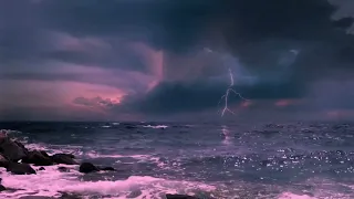 Ocean Waves Sounds - Rain & Thunder - White Noise for Relaxation - 3 Hours