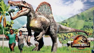 Spinosaurus attacking humans - Jurassic World Evolution 2