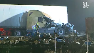 Tractor-trailer hauling Vicks VapoRub splits open, spilling load all over I-81 in Franklin County