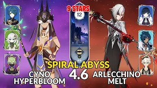 New 4.6 Spiral Abyss│Cyno Hyperbloom & Arlecchino Melt | Floor 12 - 9 Stars | Genshin Impact