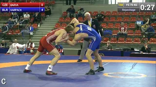 Repechage FS - 70 kg: Andrei KARPACH (BLR) df. Marek BARVA (CZE) by TF, 10-0