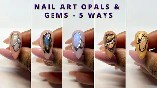 Nail Art Opals & Gems - 5 Ways | Using Cat Eye Gel, Nail Art Foils & Chrome