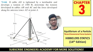 3-64 | Chapter 3: Equilibrium of a Particle | Hibbeler Statics 14th ed | Engineers Academy