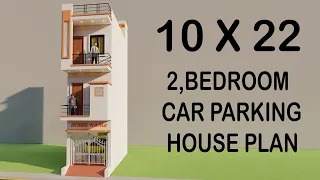 Small 10x22 2 Bedroom Car Parking House Design,3D New House Elevation,Small 3D House Design