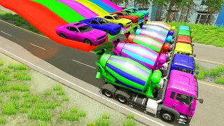 Monster Trucks & Small Cars vs Trap Colors High Speed Ramps vs Speed Bumps vs Huge Potholes